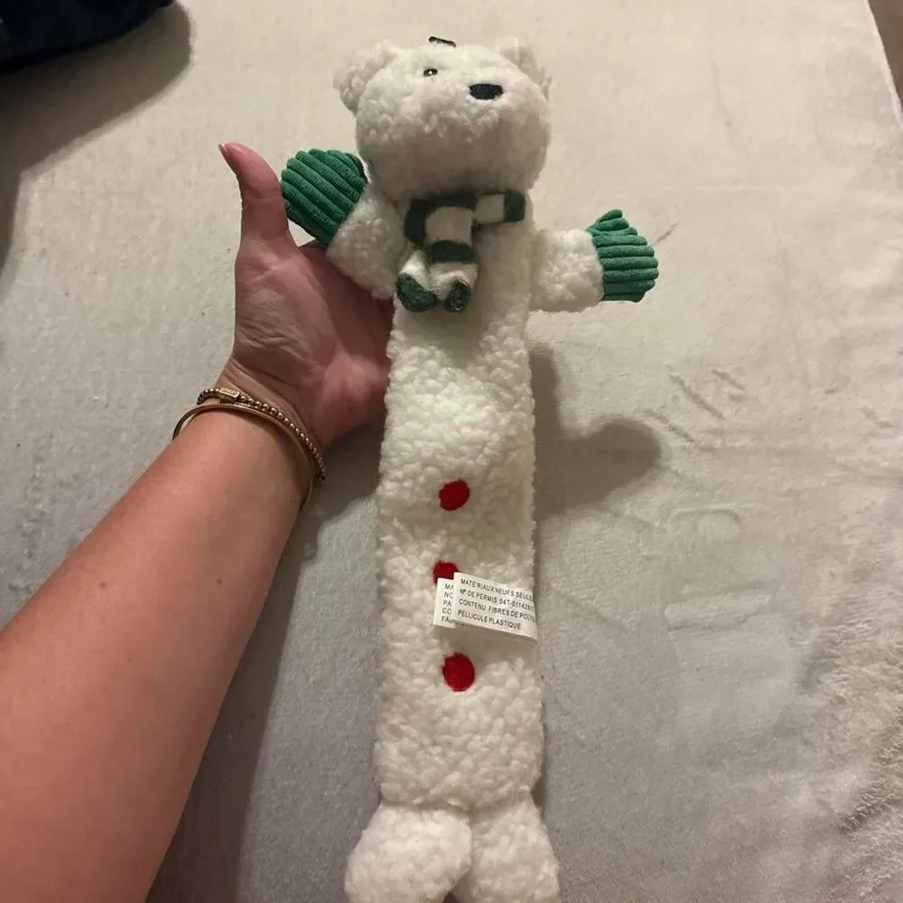 Holiday Polar Bear Plush Dog Toy Squeaky Christmas Puppy Toy White Green